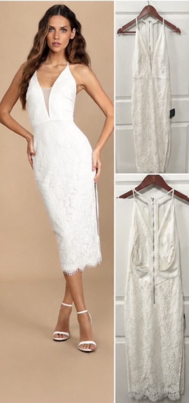 Lulus Romantic Message White Lace Midi Dress XS Bridal Shower Wedding NWT
